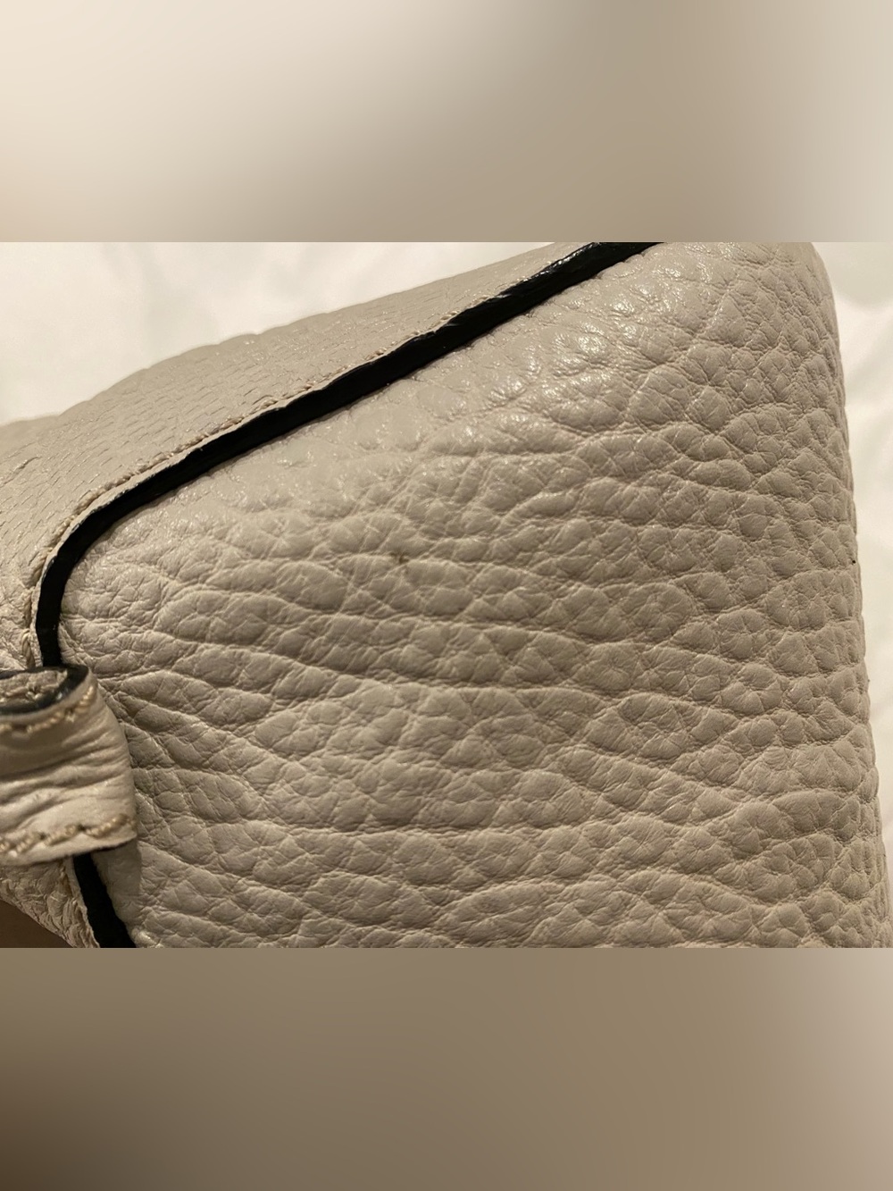 Burberry Pebbled 2-Way Leather Satchel in Light Gray with Gold Hardware - Picture 15 of 16